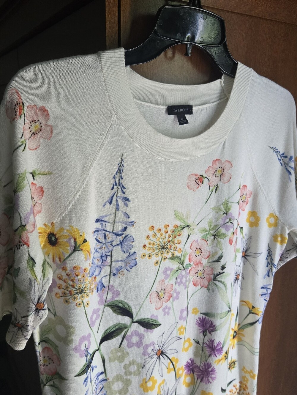 Talbots White Floral Short-Sleeve Knit Top - Picture 4 of 5
